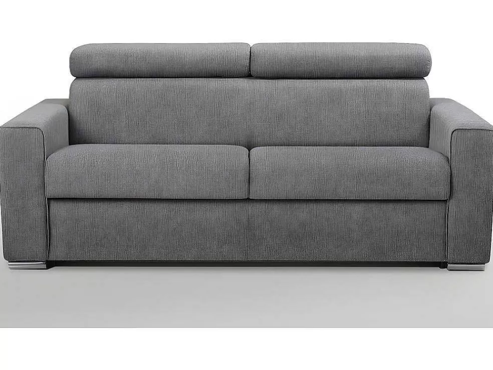 Vente-unique Sofá De 3 Lugares Convertivel De Abertura Rapida Em Tecido Vizir - Cinza - Cama De Ripas Largas De 140 Cm - Colchão De 18 Cm* Sofá Cama De Abertura Rapida