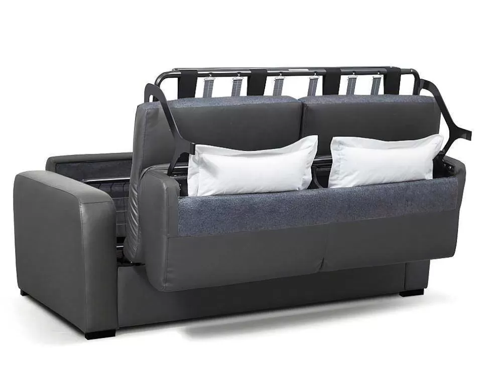 Vente-unique Sofá De 3 Lugares Convertivel Em Cama Expresso Em Pele Cinza - Bevis* Sofá Cama De Abertura Rapida
