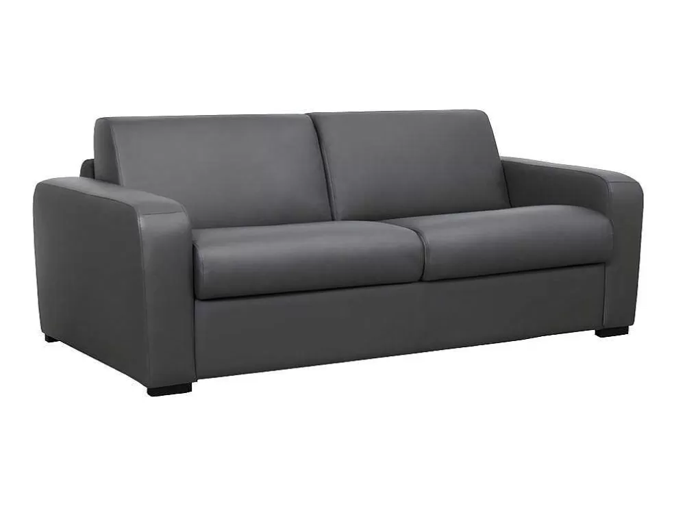 Vente-unique Sofá De 3 Lugares Convertivel Em Cama Expresso Em Pele Cinza - Bevis* Sofá Cama De Abertura Rapida