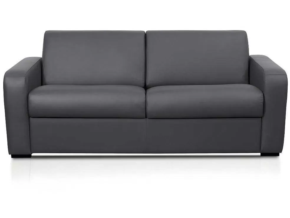 Vente-unique Sofá De 3 Lugares Convertivel Em Cama Expresso Em Pele Cinza - Bevis* Sofá Cama De Abertura Rapida