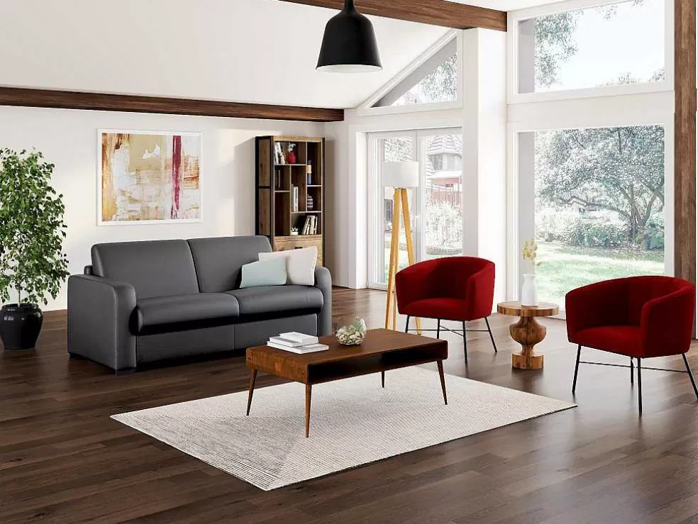 Vente-unique Sofá De 3 Lugares Convertivel Em Cama Expresso Em Pele Cinza - Bevis* Sofá Cama De Abertura Rapida