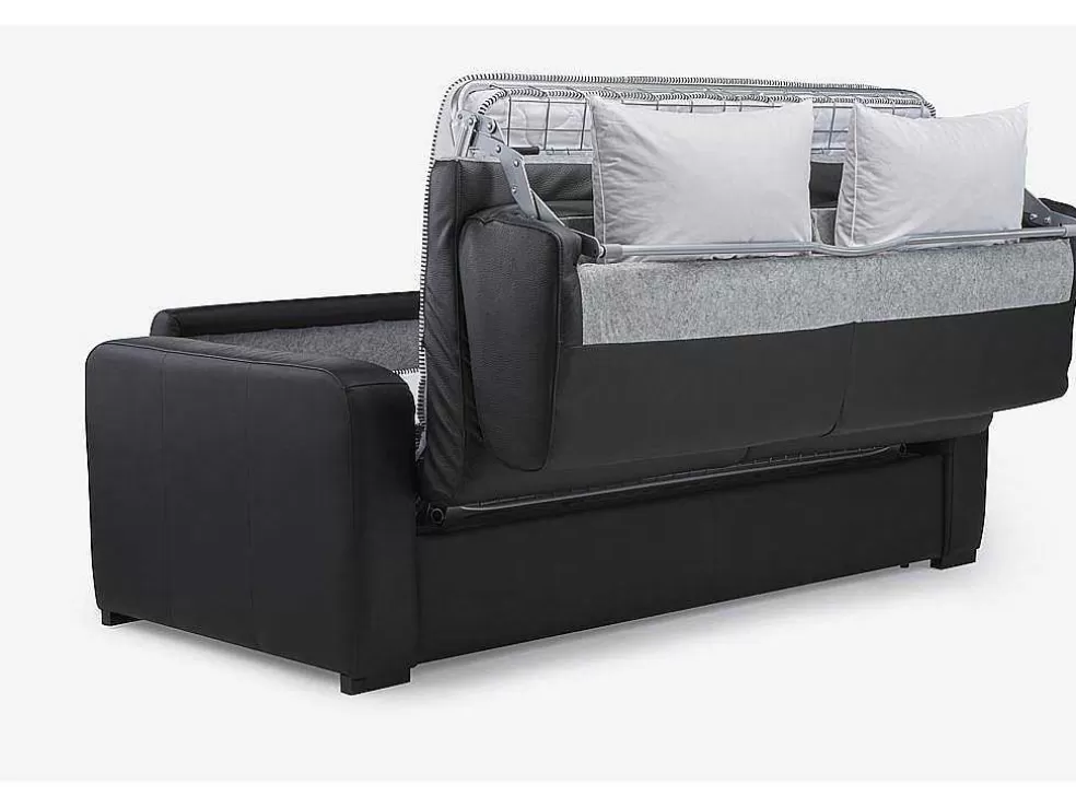 Vente-unique Sofá De 3 Lugares Convertivel Em Cama Expresso Em Pele Preto - Bevis* Sofá Cama De Abertura Rapida
