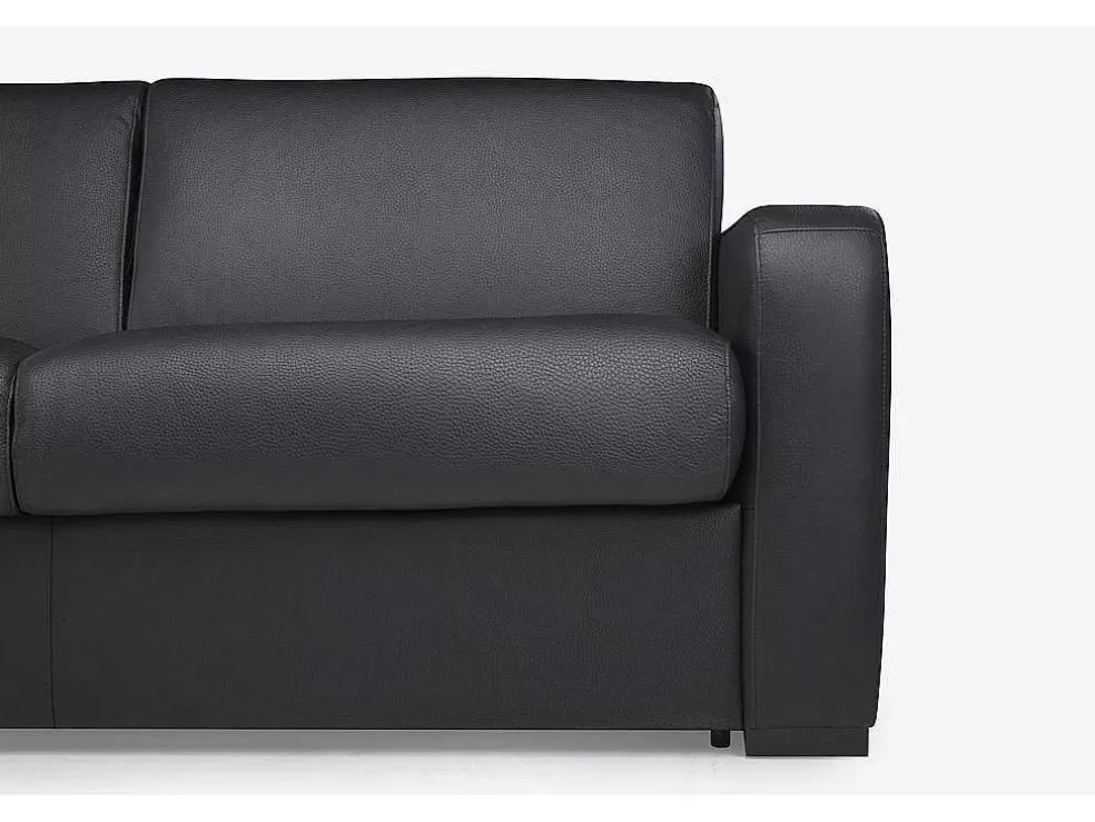 Vente-unique Sofá De 3 Lugares Convertivel Em Cama Expresso Em Pele Preto - Bevis* Sofá Cama De Abertura Rapida