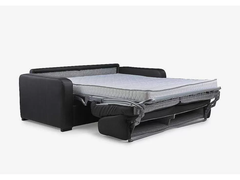 Vente-unique Sofá De 3 Lugares Convertivel Em Cama Expresso Em Pele Preto - Bevis* Sofá Cama De Abertura Rapida