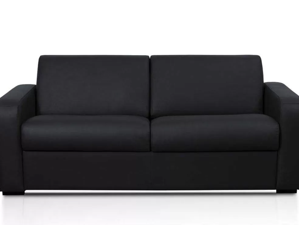 Vente-unique Sofá De 3 Lugares Convertivel Em Cama Expresso Em Pele Preto - Bevis* Sofá Cama De Abertura Rapida