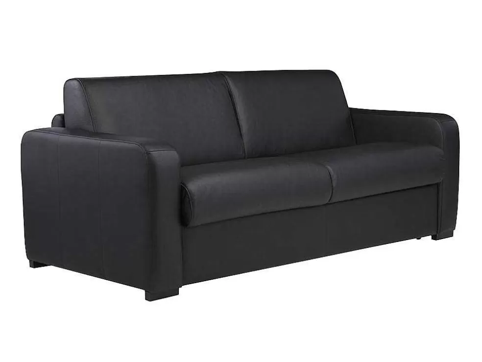 Vente-unique Sofá De 3 Lugares Convertivel Em Cama Expresso Em Pele Preto - Bevis* Sofá Cama De Abertura Rapida