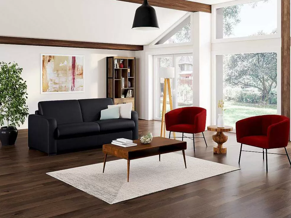 Vente-unique Sofá De 3 Lugares Convertivel Em Cama Expresso Em Pele Preto - Bevis* Sofá Cama De Abertura Rapida