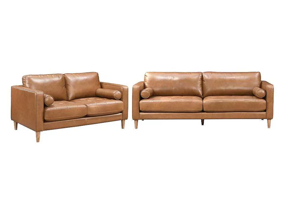 Vente-unique Sofá De 3 Lugares E De 2 Lugares 100% Pele De Bufalo Superior Castanho Vintage - Barota* Conjunto De Sofá