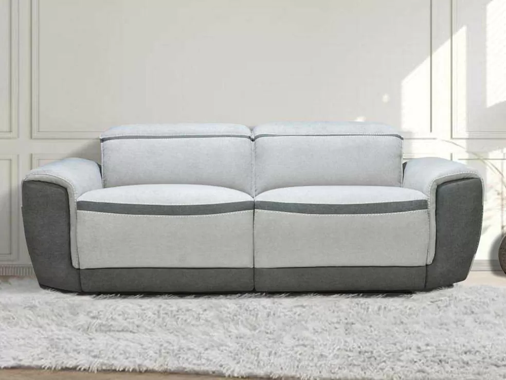 Vente-unique Sofá De 3 Lugares E Poltrona Articulados Eletricos Tecido Cinzento-Claro - Orietto* Conjunto Sofá E Poltrona