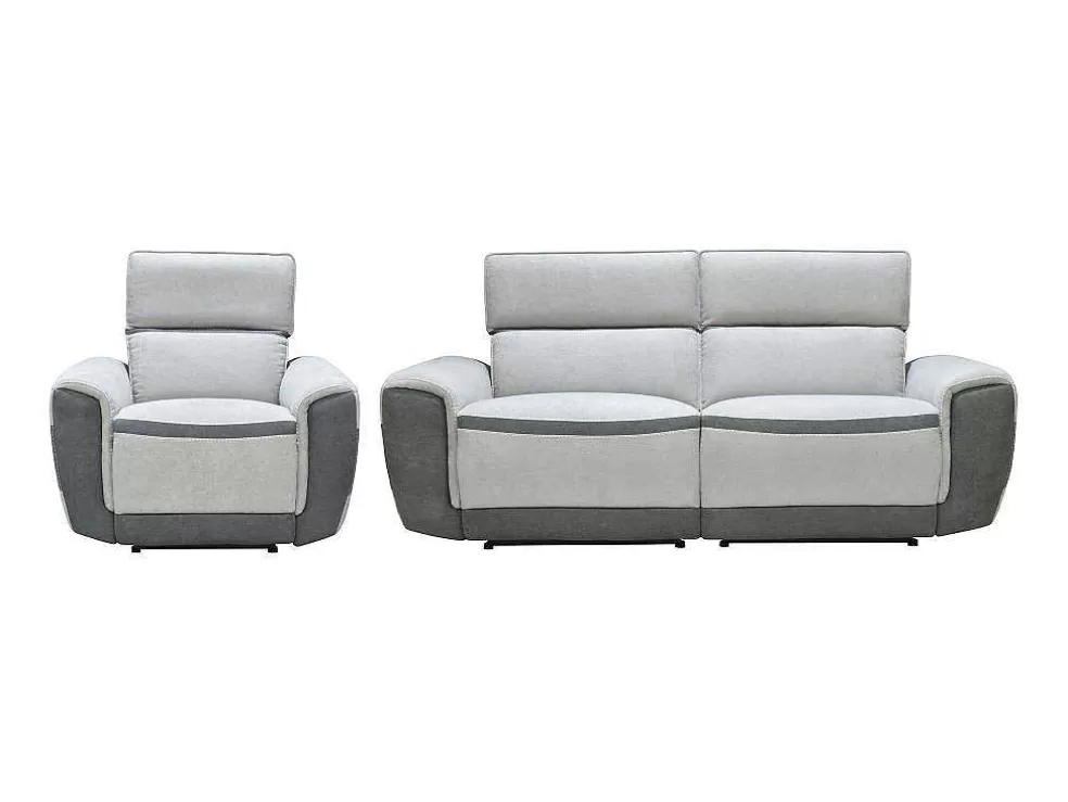 Vente-unique Sofá De 3 Lugares E Poltrona Articulados Eletricos Tecido Cinzento-Claro - Orietto* Conjunto Sofá E Poltrona