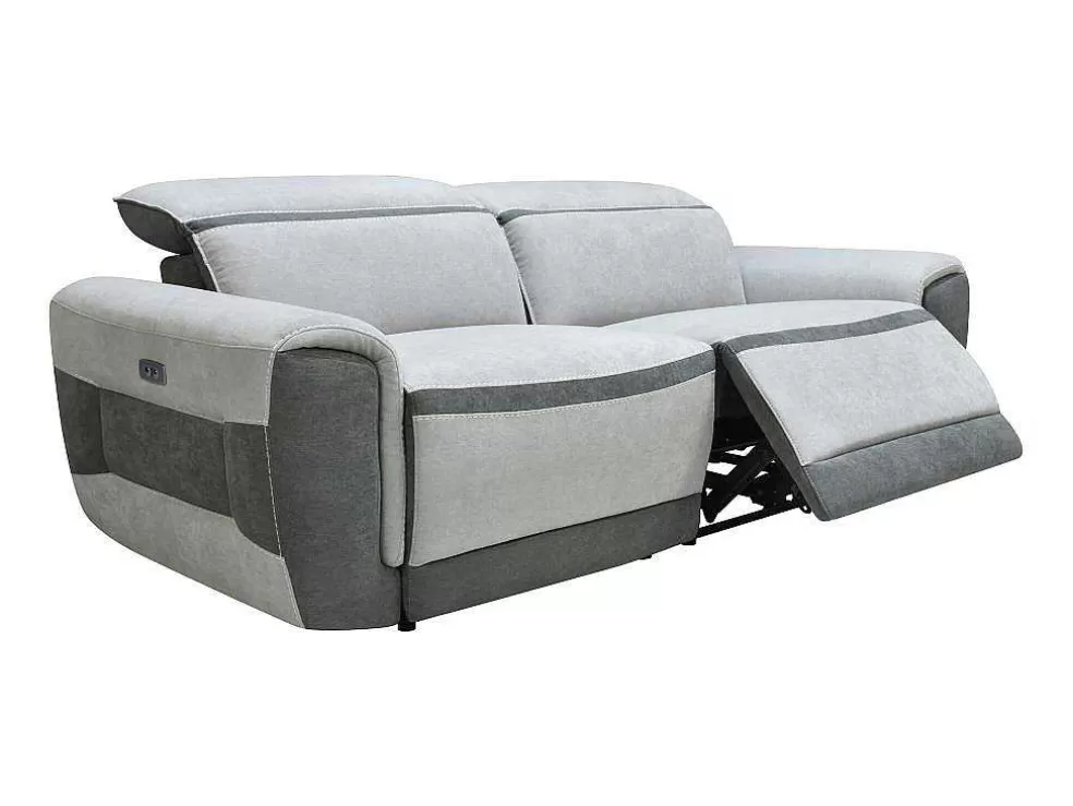 Vente-unique Sofá De 3 Lugares E Poltrona Articulados Eletricos Tecido Cinzento-Claro - Orietto* Conjunto Sofá E Poltrona