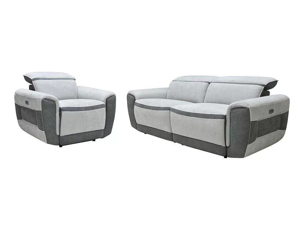 Vente-unique Sofá De 3 Lugares E Poltrona Articulados Eletricos Tecido Cinzento-Claro - Orietto* Conjunto Sofá E Poltrona