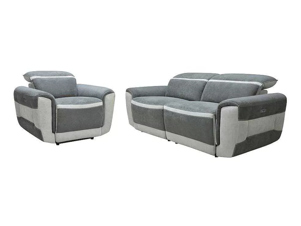 Vente-unique Sofá De 3 Lugares E Poltrona Articulados Eletricos Tecido Cinzento-Escuro - Orietto* Conjunto Sofá E Poltrona