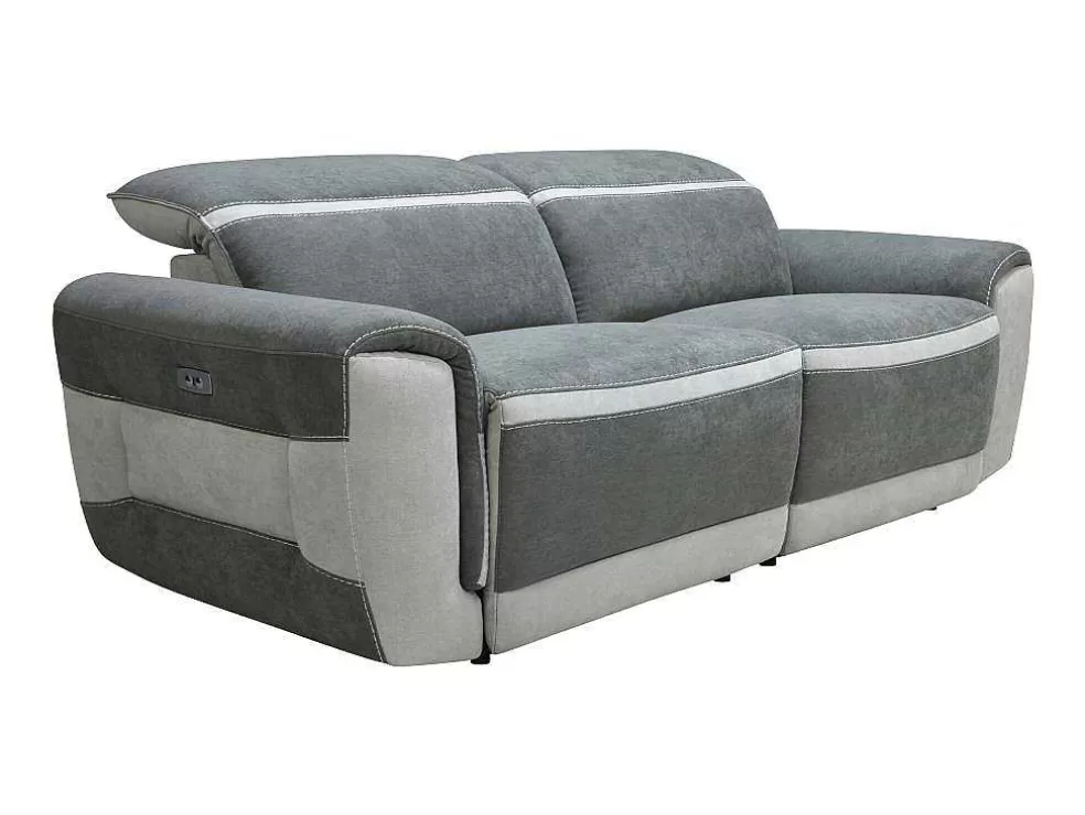 Vente-unique Sofá De 3 Lugares E Poltrona Articulados Eletricos Tecido Cinzento-Escuro - Orietto* Conjunto Sofá E Poltrona