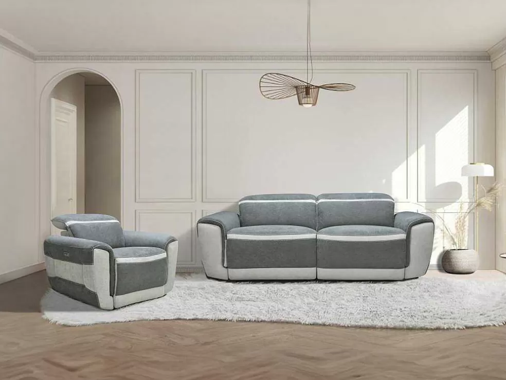Vente-unique Sofá De 3 Lugares E Poltrona Articulados Eletricos Tecido Cinzento-Escuro - Orietto* Conjunto Sofá E Poltrona