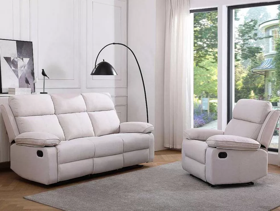 Vente-unique Sofá De 3 Lugares E Poltrona Articulados Em Tecido Bege - Lana* Conjunto Sofá E Poltrona
