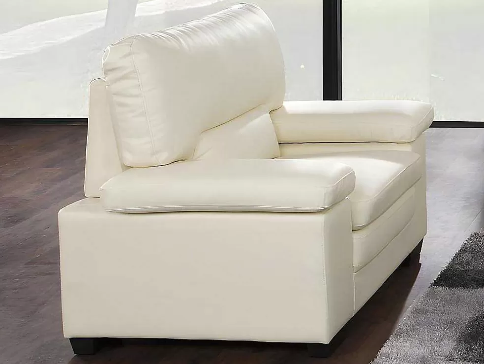 Vente-unique Sofá De 3 Lugares E Poltrona Em Pele De Bufalo Marfim - Mimas Ii* Conjunto Sofá E Poltrona