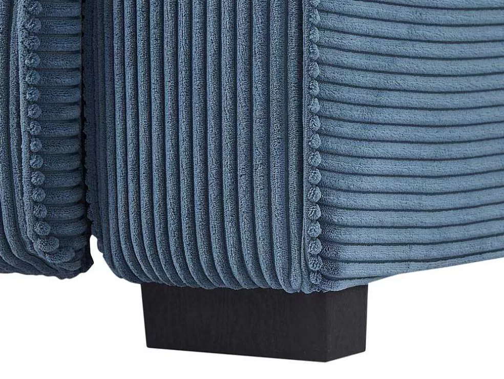 Vente-unique Sofá De 3 Lugares E Poltrona Em Veludo Canelado Azul - Amelio* Conjunto Sofá E Poltrona
