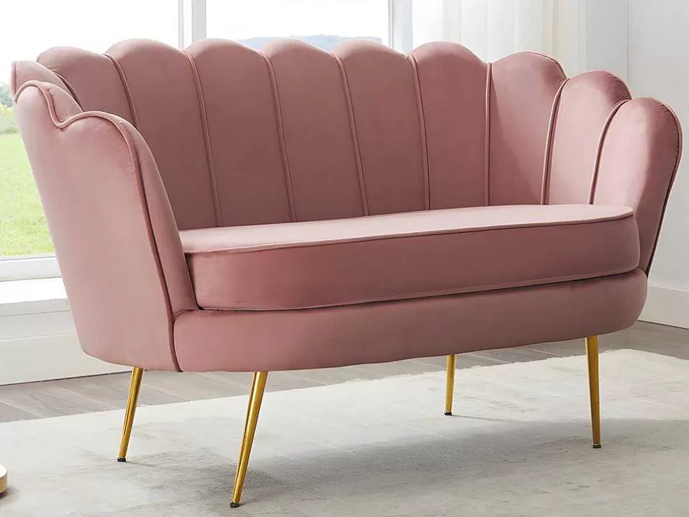 Vente-unique Sofá De 2 Lugares E Poltrona Forma De Concha Veludo Cor-De-Rosa - Dandelion* Conjunto Sofá E Poltrona