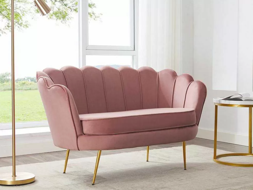 Vente-unique Sofá De 2 Lugares E Poltrona Forma De Concha Veludo Cor-De-Rosa - Dandelion* Conjunto Sofá E Poltrona