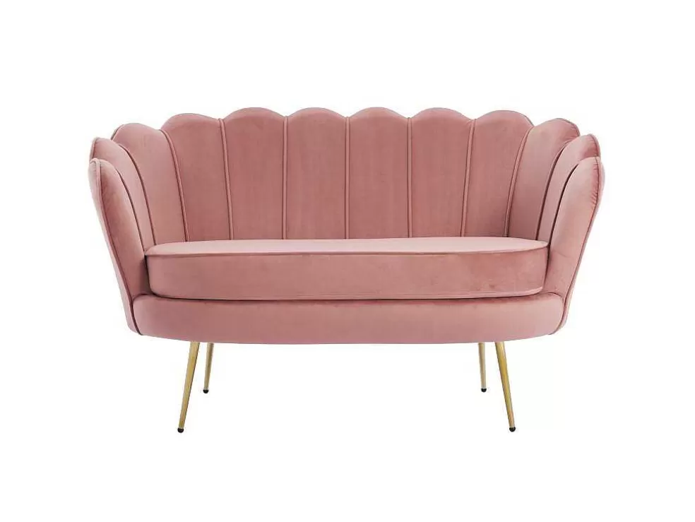 Vente-unique Sofá De 2 Lugares E Poltrona Forma De Concha Veludo Cor-De-Rosa - Dandelion* Conjunto Sofá E Poltrona