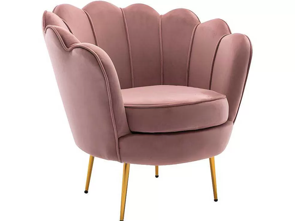 Vente-unique Sofá De 2 Lugares E Poltrona Forma De Concha Veludo Cor-De-Rosa - Dandelion* Conjunto Sofá E Poltrona