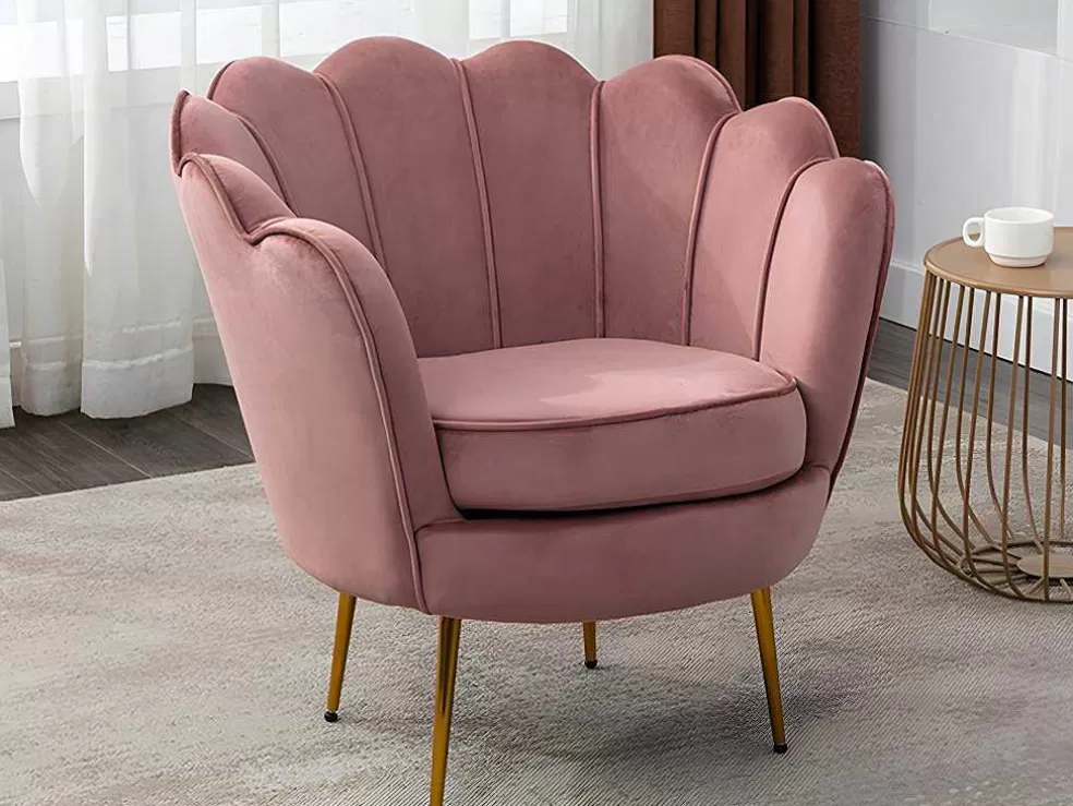 Vente-unique Sofá De 2 Lugares E Poltrona Forma De Concha Veludo Cor-De-Rosa - Dandelion* Conjunto Sofá E Poltrona