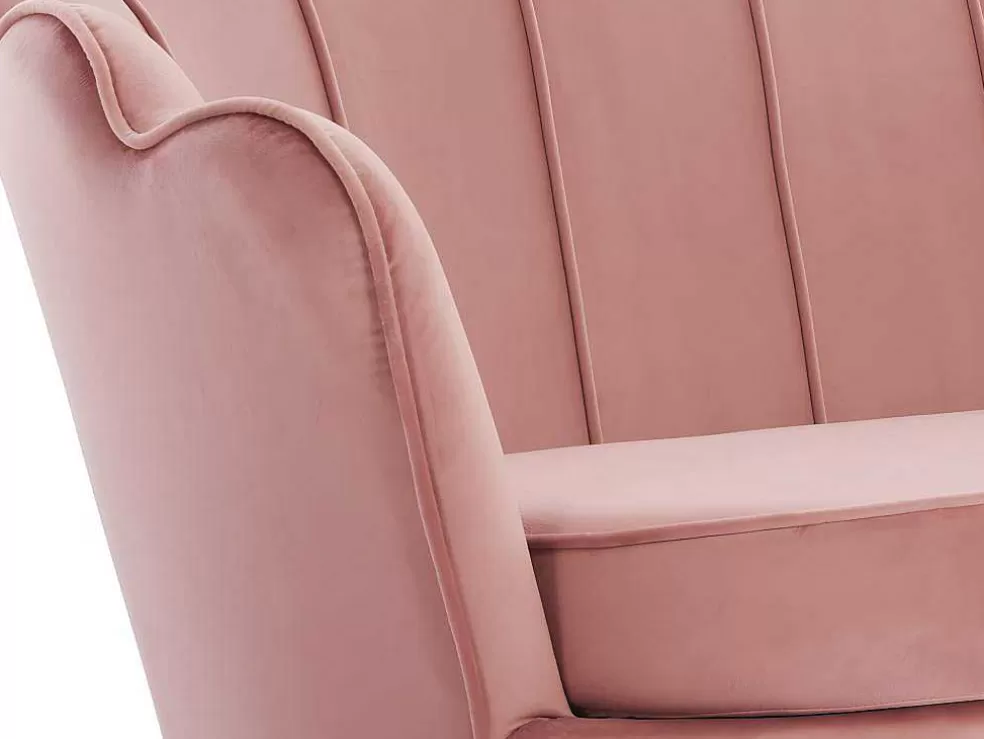 Vente-unique Sofá De 2 Lugares E Poltrona Forma De Concha Veludo Cor-De-Rosa - Dandelion* Conjunto Sofá E Poltrona