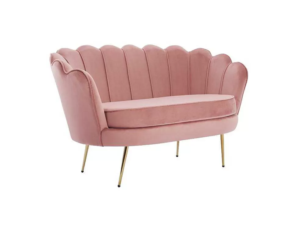 Vente-unique Sofá De 2 Lugares E Poltrona Forma De Concha Veludo Cor-De-Rosa - Dandelion* Conjunto Sofá E Poltrona