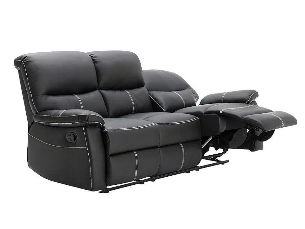 Vente-unique Sofá De 3 Lugares E Poltrona Relax Em Pele Sintética Cor Preto - Canby* Conjunto Sofá E Poltrona