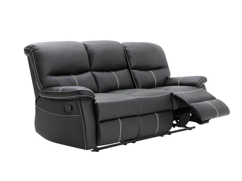 Vente-unique Sofá De 3 Lugares E Poltrona Relax Em Pele Sintética Cor Preto - Canby* Conjunto Sofá E Poltrona