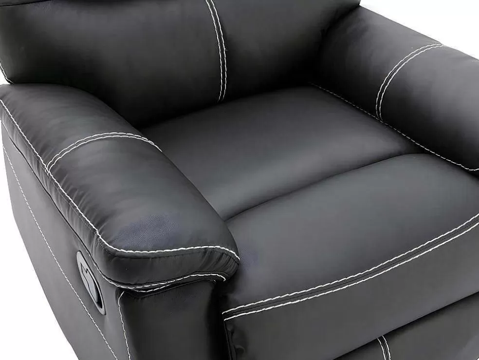 Vente-unique Sofá De 3 Lugares E Poltrona Relax Em Pele Sintética Cor Preto - Canby* Conjunto Sofá E Poltrona