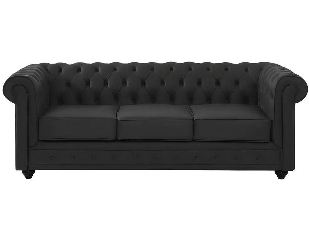 Vente-unique Sofá De 3 Lugares Em Pele De Bufalo - Preto - Chesterfield* Sofá Em Pele