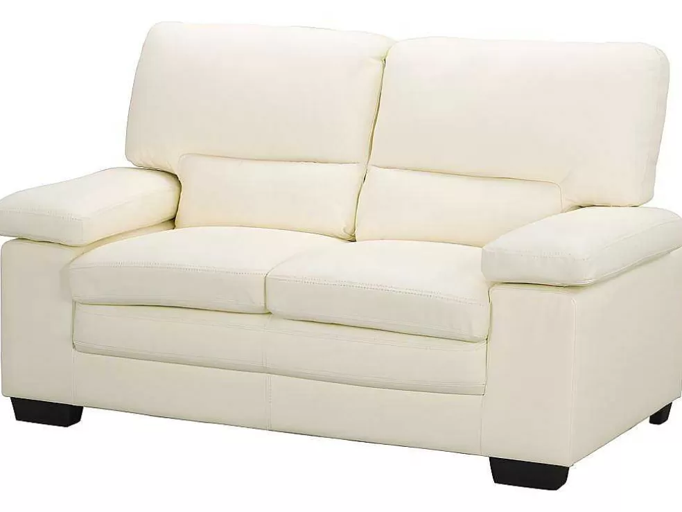 Vente-unique Sofá De 3+2 Lugares Em Pele De Bufalo Cor Marfim - Mimas Ii* Conjunto De Sofá