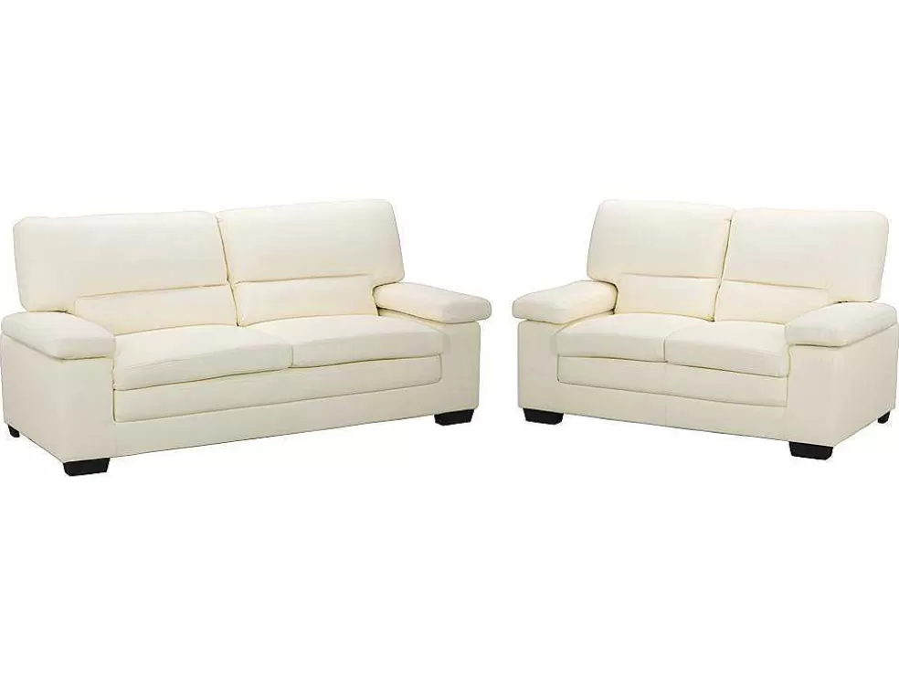 Vente-unique Sofá De 3+2 Lugares Em Pele De Bufalo Cor Marfim - Mimas Ii* Conjunto De Sofá