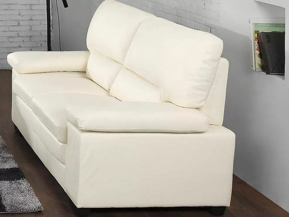 Vente-unique Sofá De 3+2 Lugares Em Pele De Bufalo Cor Marfim - Mimas Ii* Conjunto De Sofá