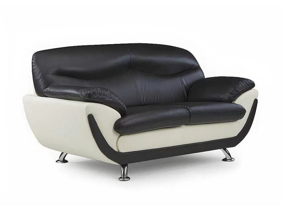 Vente-unique Sofá De 2 Lugares Em Pele Sintética Bicolor Preto E Branco - Indice* Sofá Em Pele Sintética