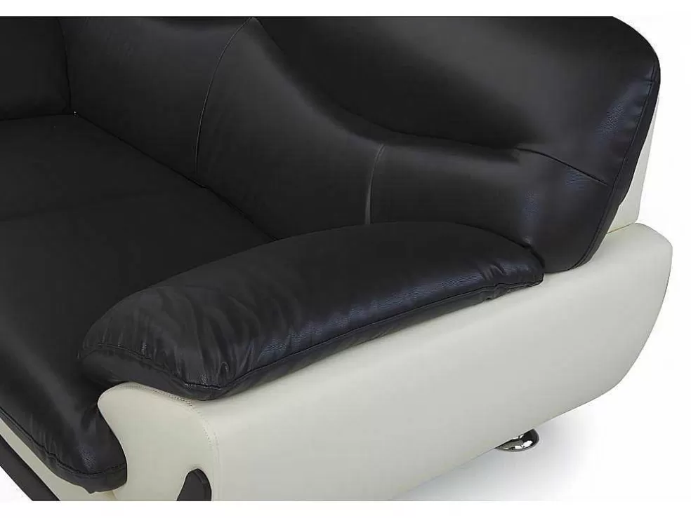 Vente-unique Sofá De 2 Lugares Em Pele Sintética Bicolor Preto E Branco - Indice* Sofá Em Pele Sintética