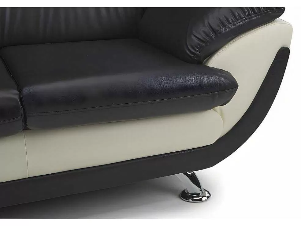 Vente-unique Sofá De 2 Lugares Em Pele Sintética Bicolor Preto E Branco - Indice* Sofá Em Pele Sintética