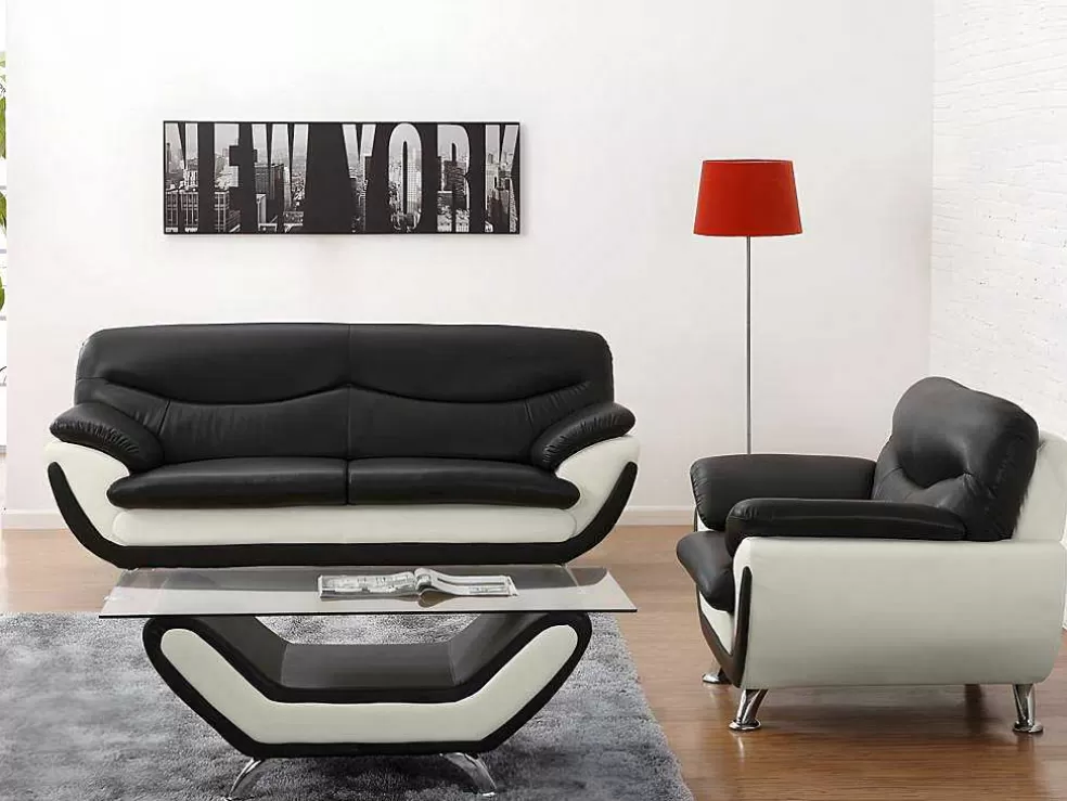 Vente-unique Sofá De 2 Lugares Em Pele Sintética Bicolor Preto E Branco - Indice* Sofá Em Pele Sintética