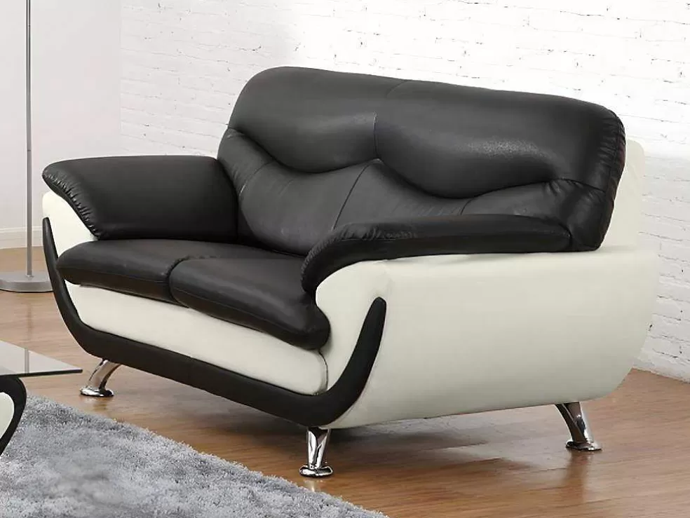 Vente-unique Sofá De 2 Lugares Em Pele Sintética Bicolor Preto E Branco - Indice* Sofá Em Pele Sintética
