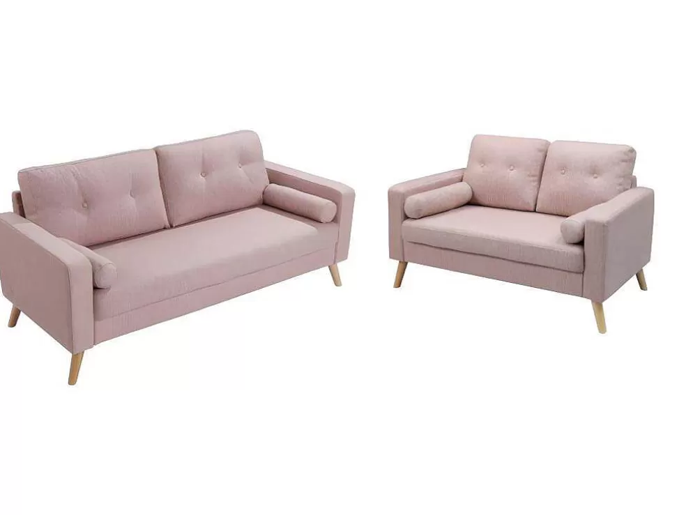 Vente-unique Sofá De 3+2 Lugares Em Tecido Efeito La Cor-De-Rosa - Tatum* Conjunto De Sofá