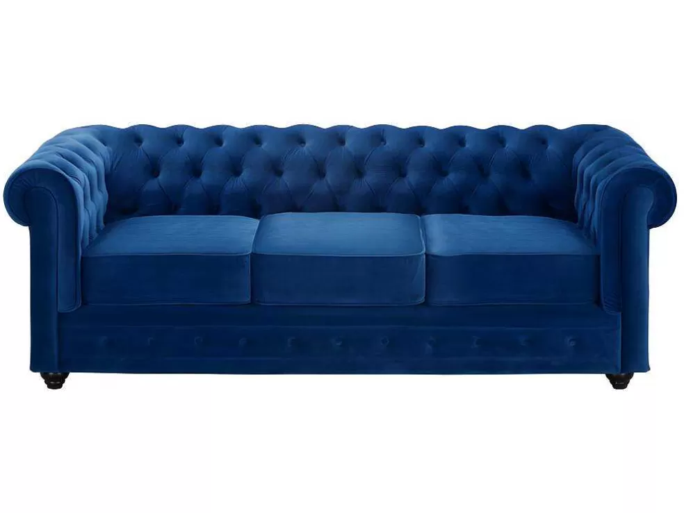 Vente-unique Sofá De 3+2+1 Lugares Em Veludo Cor Azul Real - Chesterfield* Conjunto Sofá E Poltrona