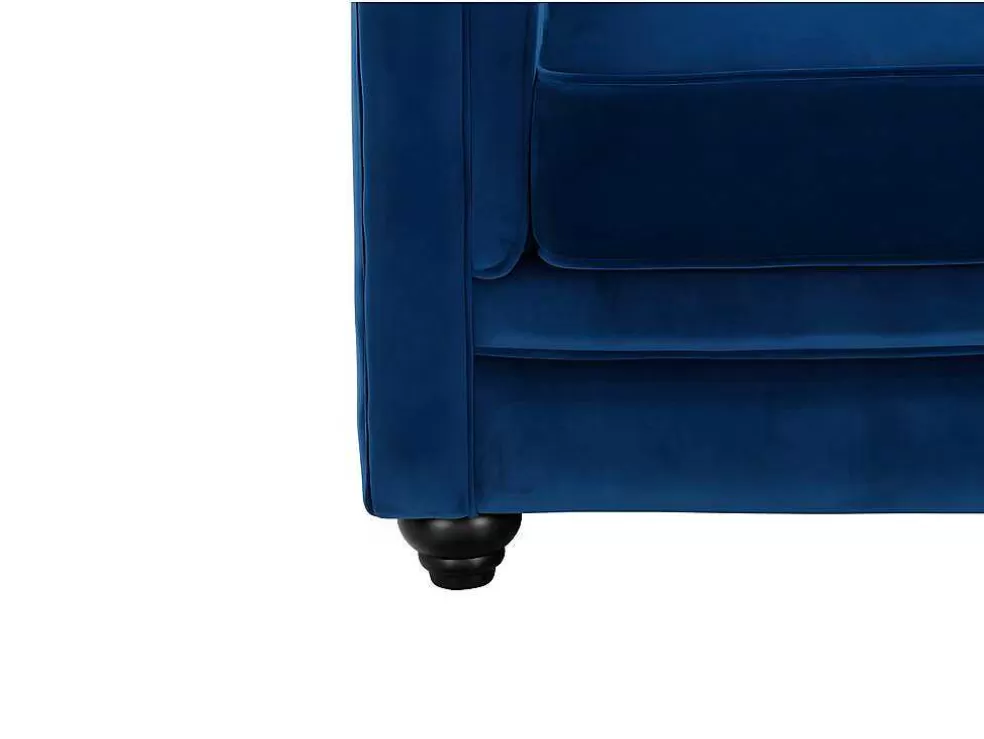 Vente-unique Sofá De 3+2+1 Lugares Em Veludo Cor Azul Real - Chesterfield* Conjunto Sofá E Poltrona