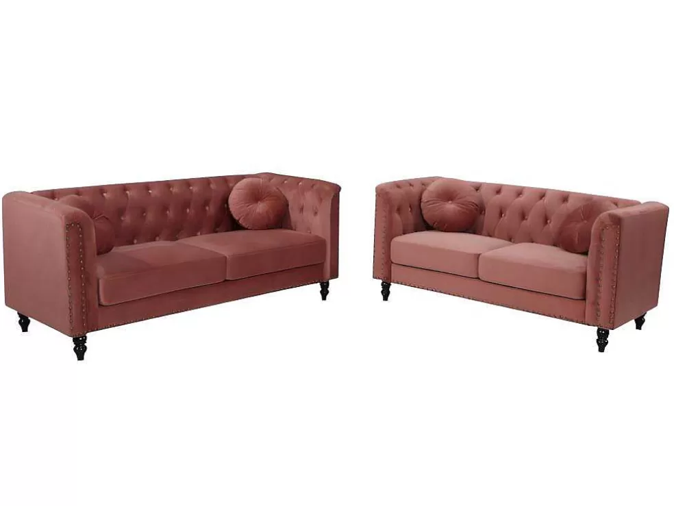 Vente-unique Sofá De 3+2 Lugares Em Veludo Cor-De-Rosa Velho - Turner* Conjunto De Sofá