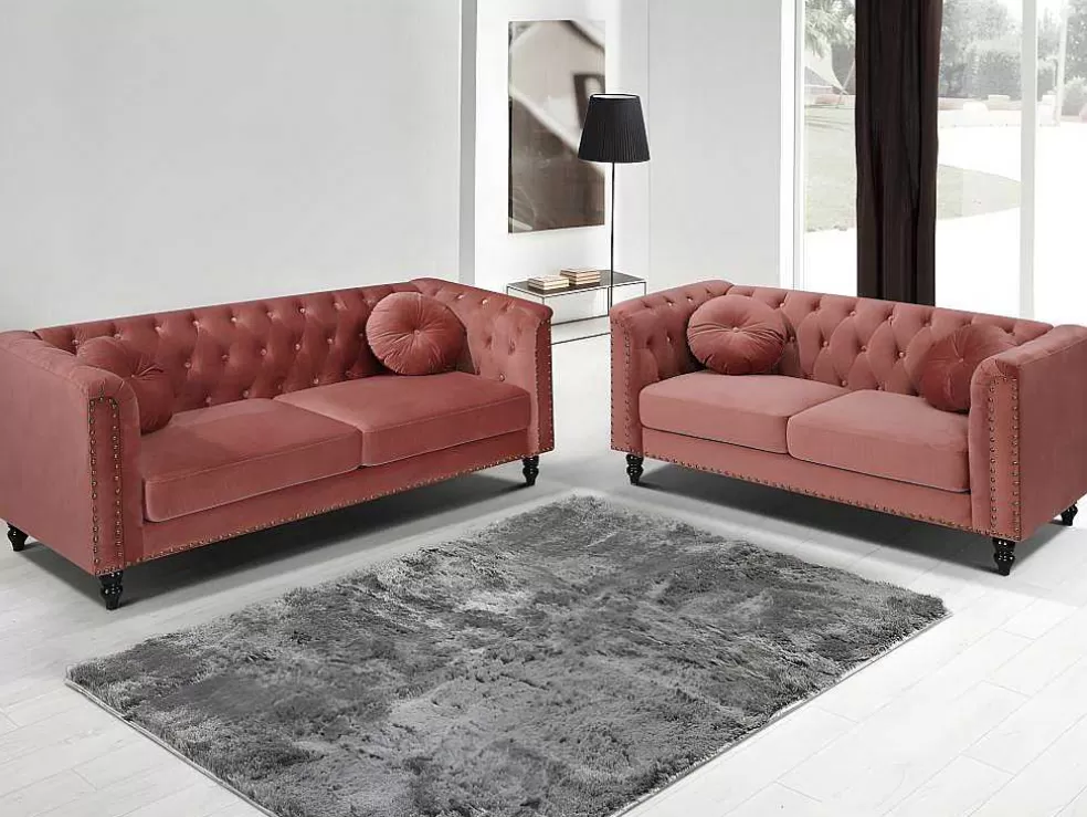 Vente-unique Sofá De 3+2 Lugares Em Veludo Cor-De-Rosa Velho - Turner* Conjunto De Sofá