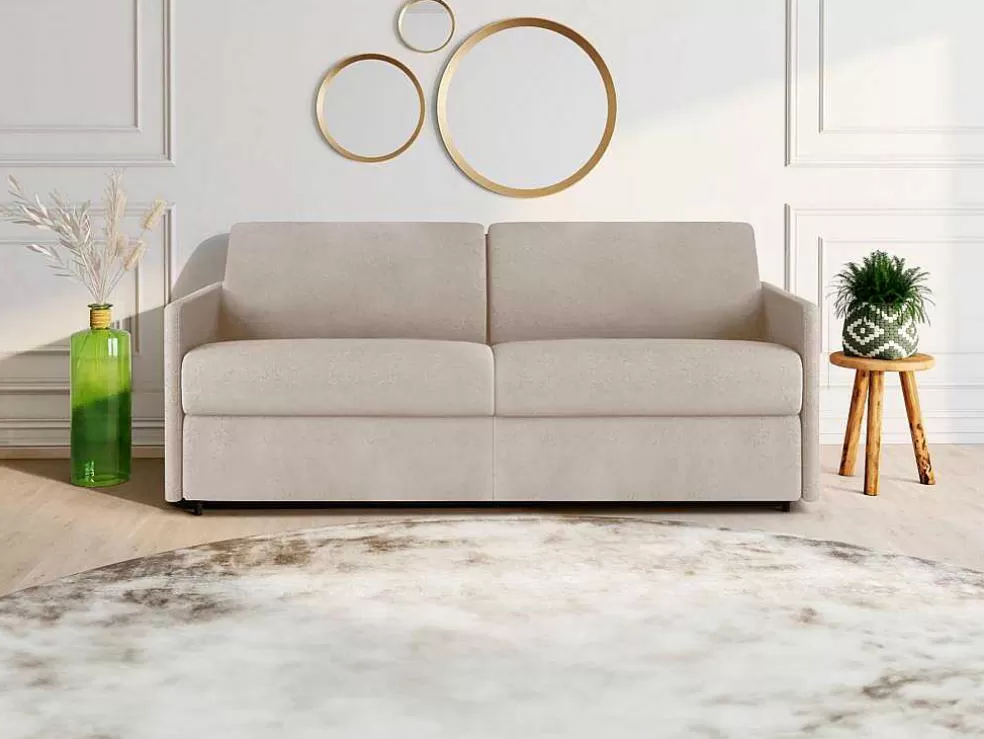 Vente-unique Sofá De 4 Lugares Rapidamente Convertivel Em Cama Em Tecido Bege - Cama De 160 Cm E Colchão De 22 Cm - Calife* Sofá Cama De Abertura Rapida