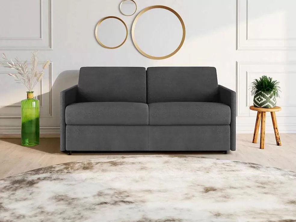 Vente-unique Sofá De 3 Lugares Rapidamente Convertivel Em Cama Em Tecido Cinzento - Cama De 140 Cm E Colchão De 18 Cm - Calife* Sofá Cama De Abertura Rapida