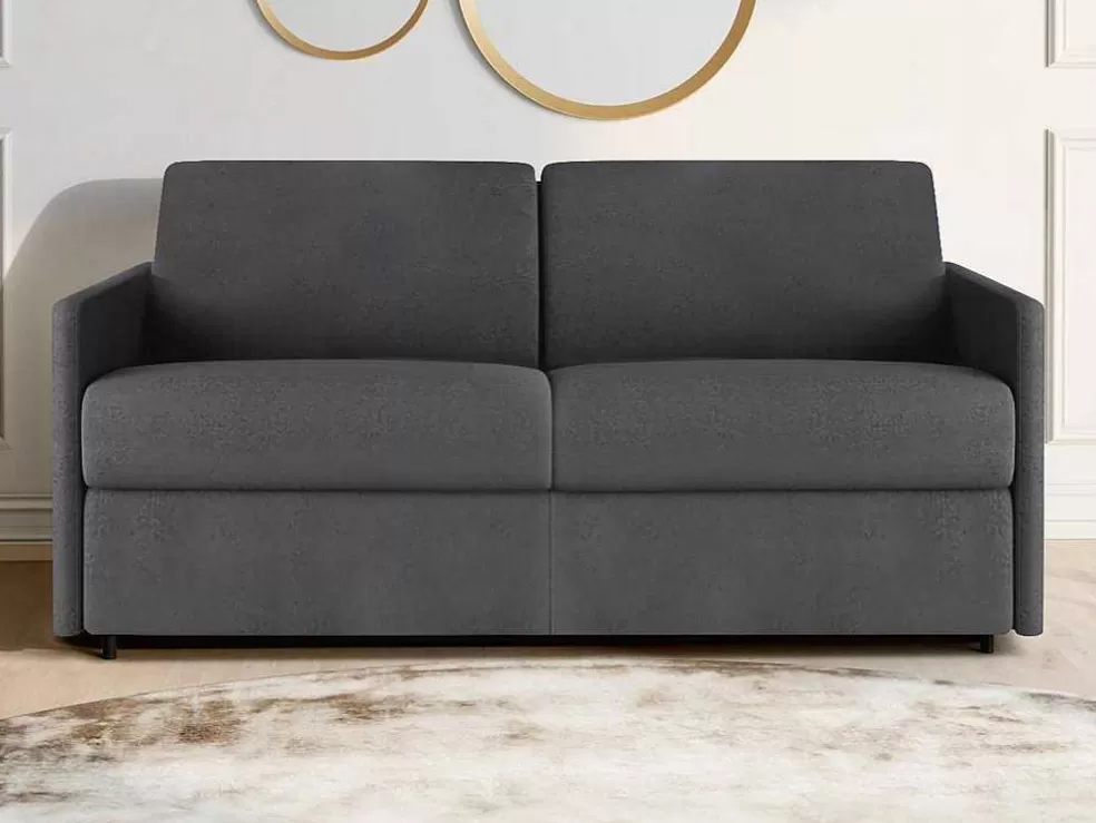 Vente-unique Sofá De 3 Lugares Rapidamente Convertivel Em Cama Em Tecido Cinzento - Cama De 140 Cm E Colchão De 18 Cm - Calife* Sofá Cama De Abertura Rapida