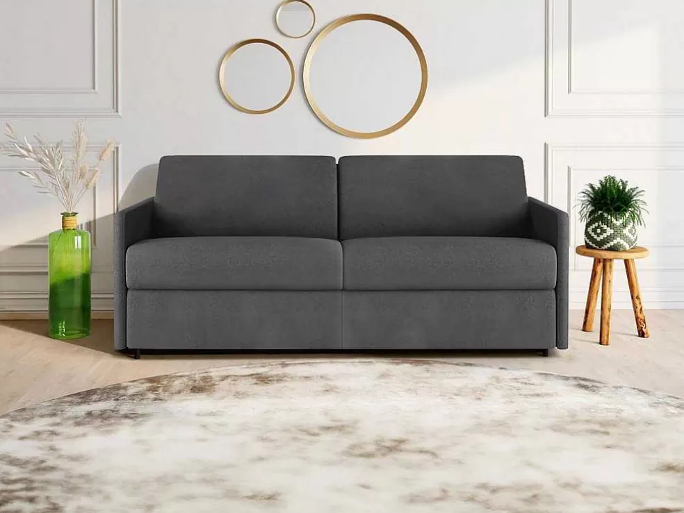 Vente-unique Sofá De 4 Lugares Rapidamente Convertivel Em Cama Em Tecido Cinzento - Cama De 160 Cm E Colchão De 22Cm - Calife* Sofá Cama De Abertura Rapida